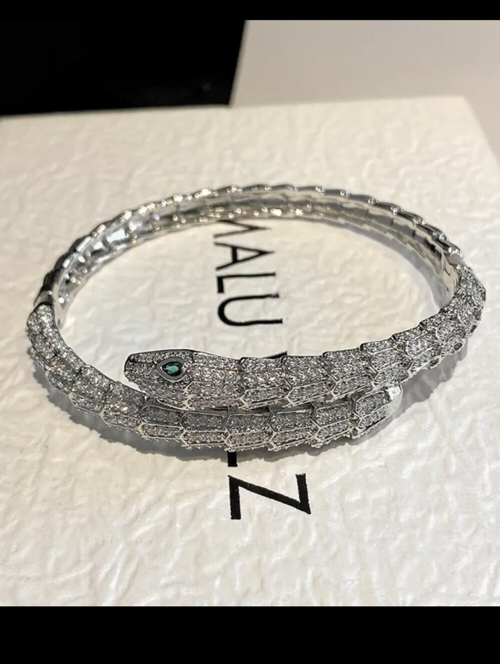 18k Gold Plated Silver Diamond Snake Bangle Bracelet